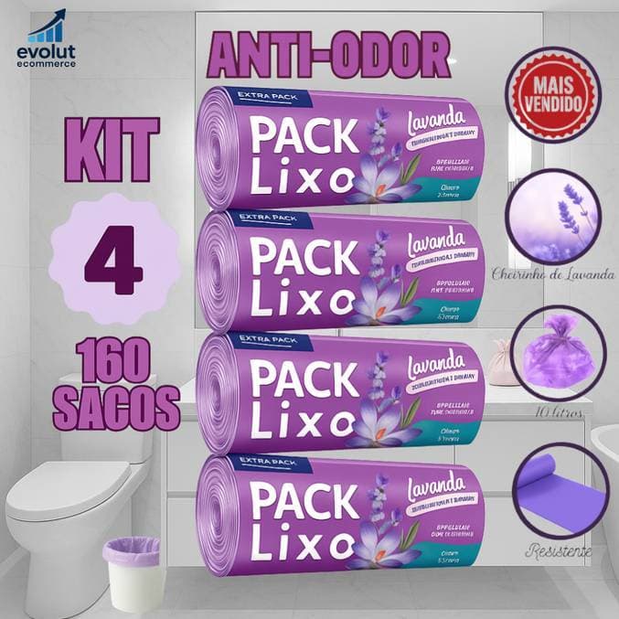 Kit 4 Rolos de Sacos de Lixo 10L - 160 Unidades Neutraliza Odores Ideal para Pia e Banheiro